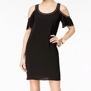 NWOT Michael by Michael Kors black cold-shoulder dress with gold stud detail - S